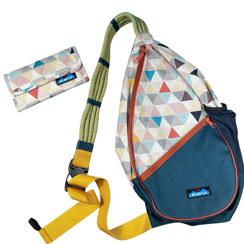 Kavu Paxton Roped Crossbody Sling Bag Backpack Hiking Blue With Wallet